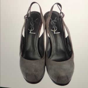 Yves Saint Lauren Suede Round-Toe Slingback Pumps